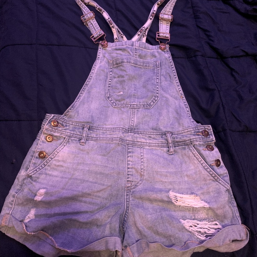 Ripped jeaned short overalls